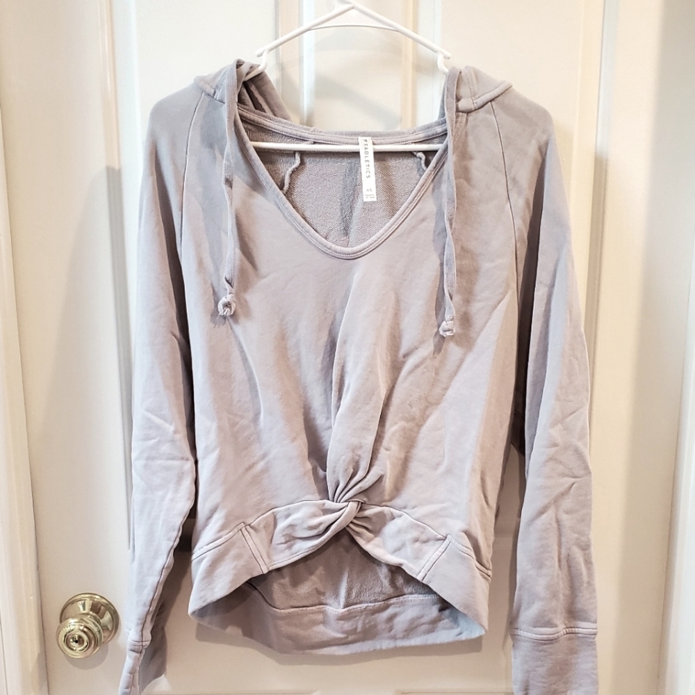 Fabletics, Sydney Twist Front Hoodie, Haze Grey, XS, Cropped,  V Neck